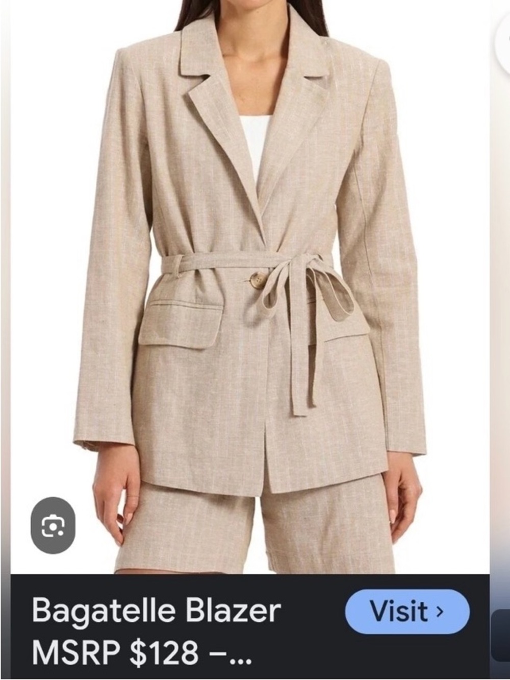 Bagatelle (L) Women’s NY belted beige/cream crinkled lightweight blazer